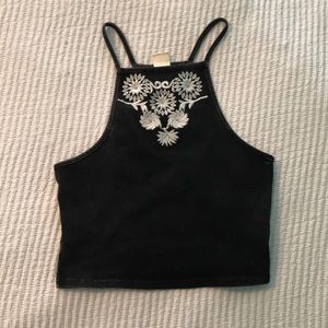 Charcoal gray racer back detailed crop top
